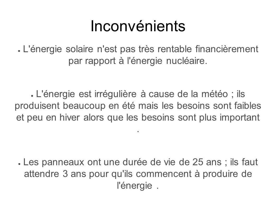 découvrez les inconvénients de l'énergie solaire, notamment les coûts d'installation, la dépendance aux conditions climatiques, et les défis de stockage et de recyclage des panneaux photovoltaïques.