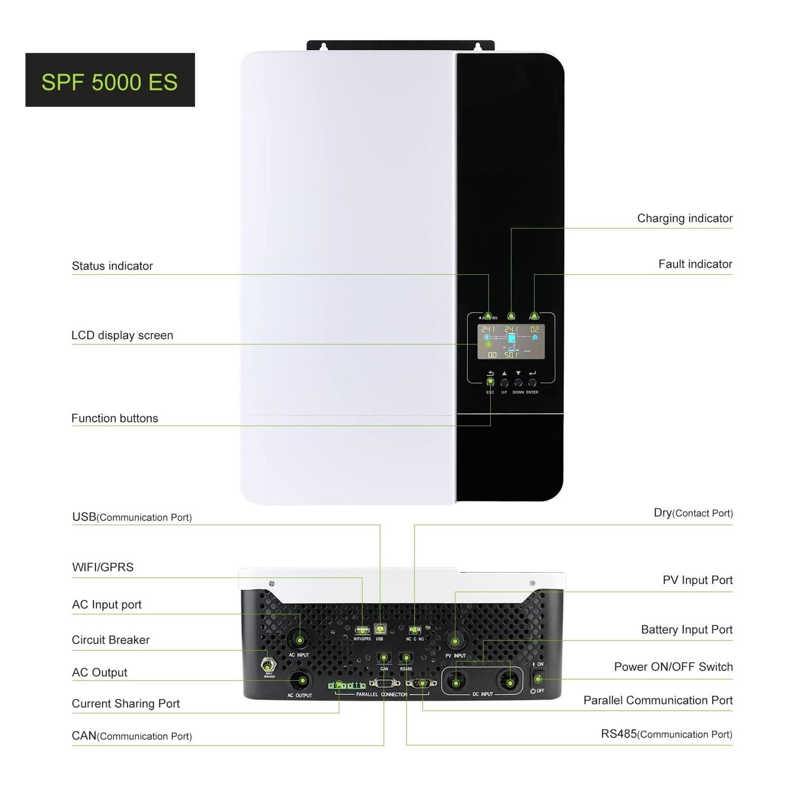 découvrez notre onduleur hybride 5kw 80a, une solution performante et fiable pour optimiser votre production d'énergie renouvelable. idéal pour les systèmes solaires, cet onduleur garantit un fonctionnement efficace, tout en protégeant vos équipements. profitez d’une autonomie énergétique accrue et d'une gestion intelligente de votre consommation.