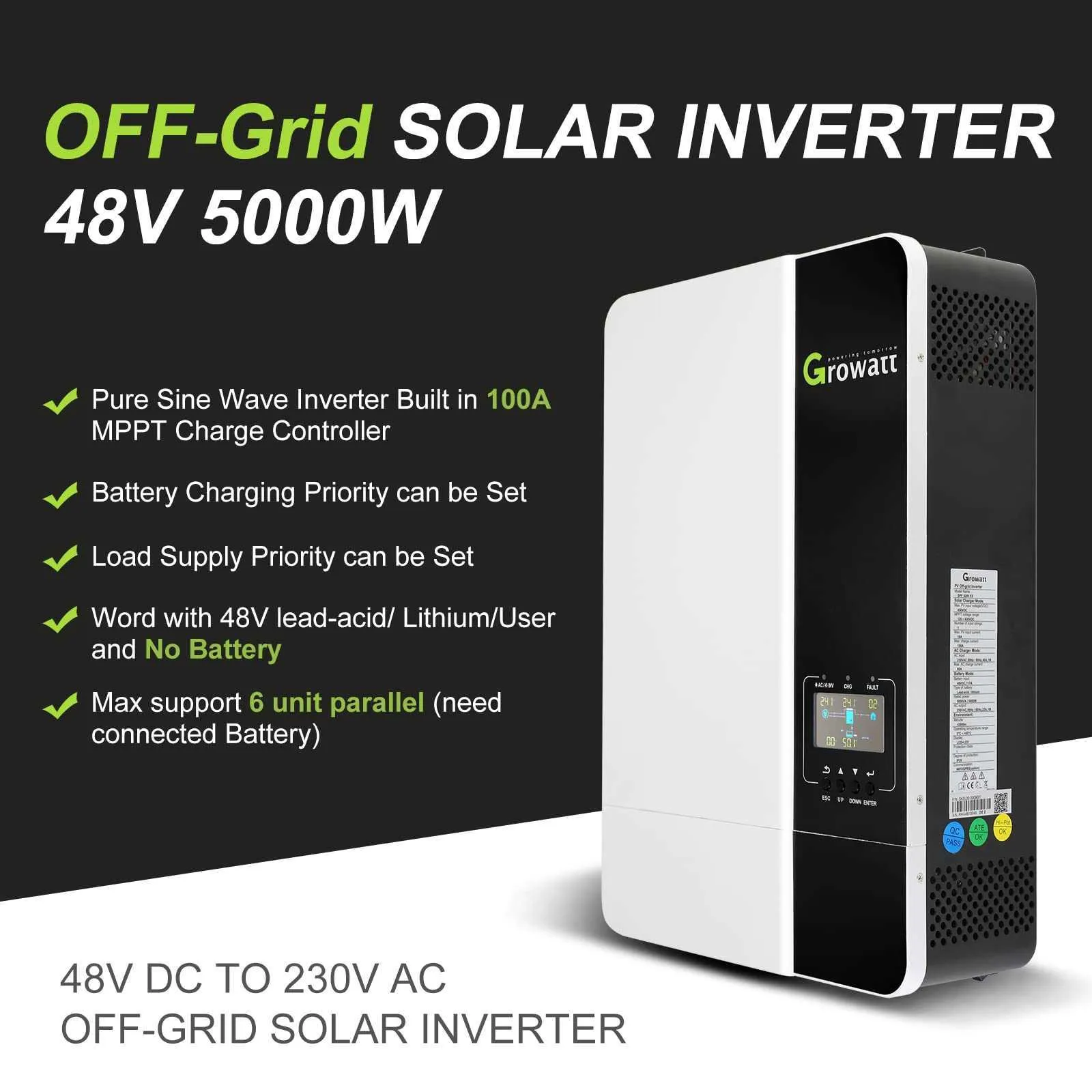découvrez l'onduleur hybride 5kw growatt, une solution énergétique innovante qui maximise votre consommation d'énergie solaire tout en garantissant une flexibilité optimale. profitez d'une performance de pointe, d'une installation facile et d'une interface utilisateur conviviale pour gérer votre énergie de manière efficace.