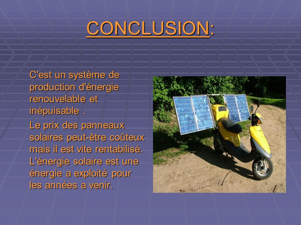 découvrez notre conclusion sur l'énergie solaire : ses avantages, ses défis et son futur prometteur. apprenez comment cette source d'énergie renouvelable contribue à un monde durable tout en répondant aux enjeux environnementaux et économiques actuels.
