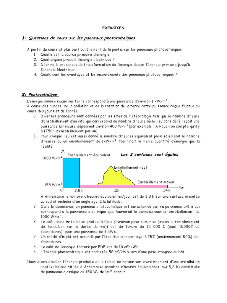 découvrez notre exercice pratique sur les cellules photovoltaïques, une approche interactive pour comprendre leur fonctionnement, leurs applications et leur impact sur l'énergie renouvelable. parfait pour les étudiants et les passionnés d'énergie solaire.