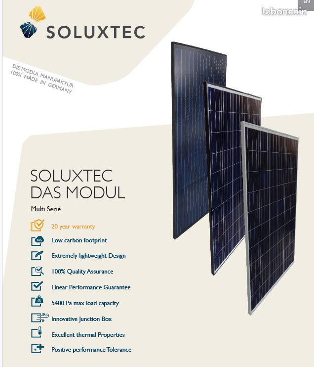 découvrez le soluxtec 330wc, un panneau solaire puissant et efficace, conçu pour maximiser votre production d'énergie. idéal pour les projets résidentiels et commerciaux, il allie performance et durabilité, tout en réduisant votre empreinte carbone. optez pour une énergie renouvelable fiable avec soluxtec.