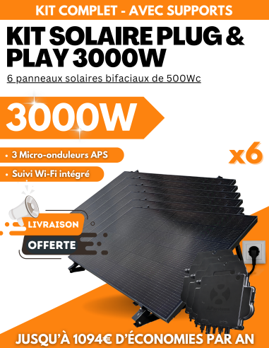 découvrez notre kit solaire 3000w avec batterie, une solution énergétique efficace et écologique pour alimenter vos appareils en toute autonomie. profitez d'une énergie renouvelable fiable, idéale pour votre maison ou vos activités de plein air. optez pour une transition énergétique durable dès aujourd'hui!
