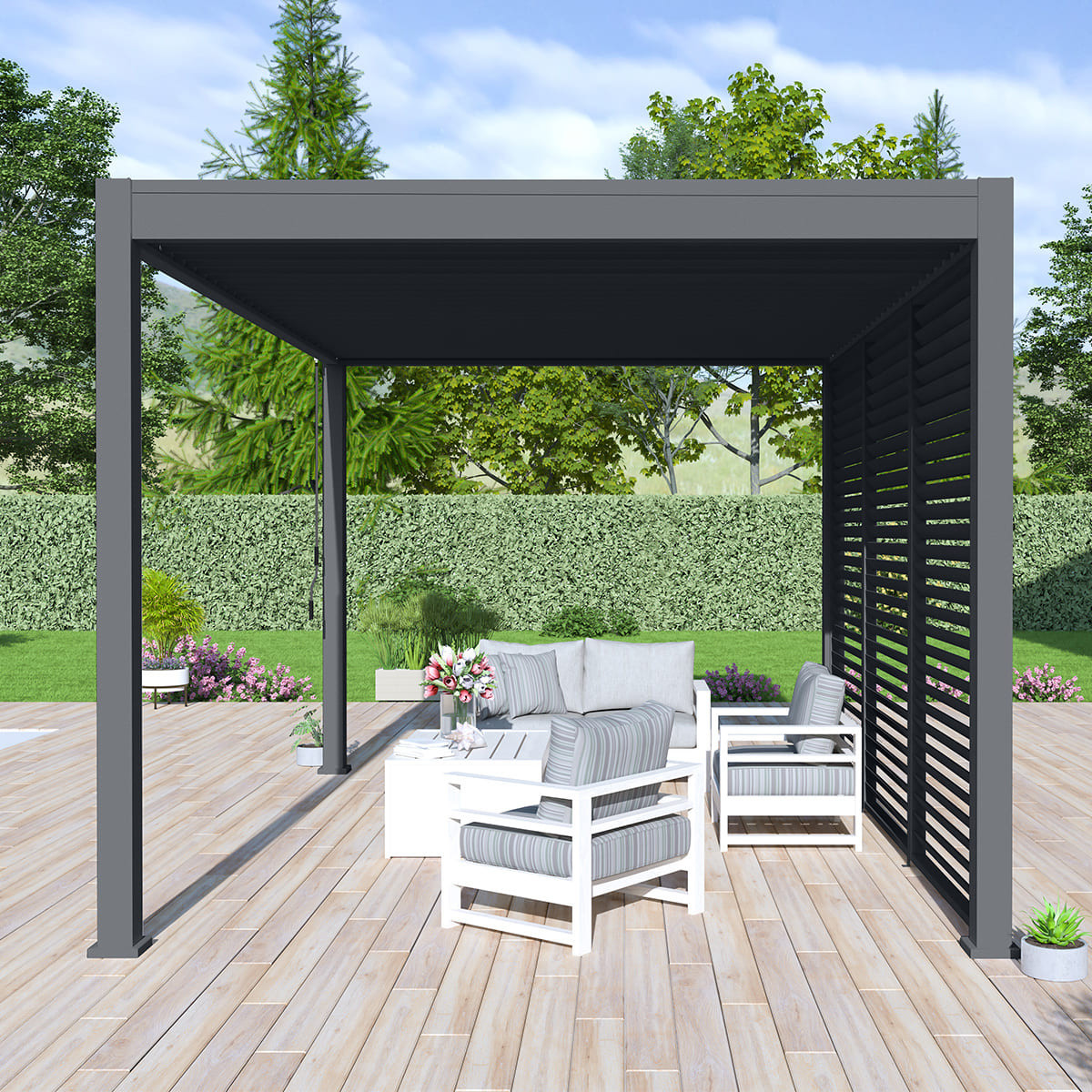découvrez notre pergola 2m10, l'ajout parfait pour embellir votre espace extérieur. conçue pour offrir élégance et fonctionnalité, cette pergola vous protège du soleil tout en créant une ambiance conviviale pour vos moments en famille ou entre amis. transformez votre jardin en un véritable havre de paix avec notre pergola durable et esthétique.
