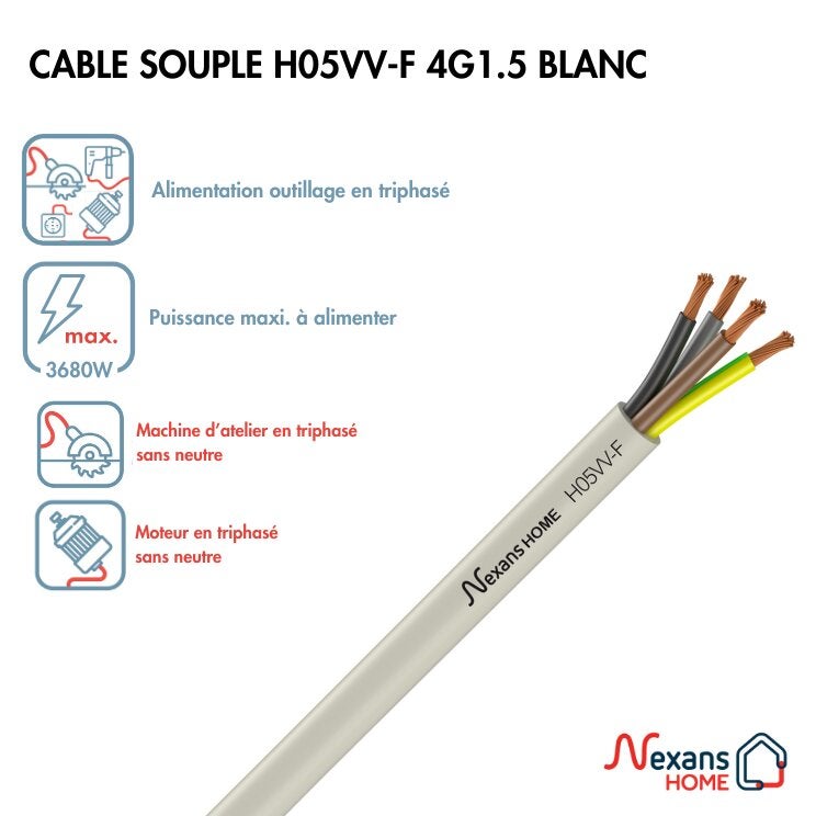 découvrez la puissance du câble électrique 2.5 mm², idéal pour vos installations domestiques et industrielles. avec une capacité de transport élevée, il garantit sécurité et performance pour vos projets d'électricité. optez pour une solution fiable et efficace!