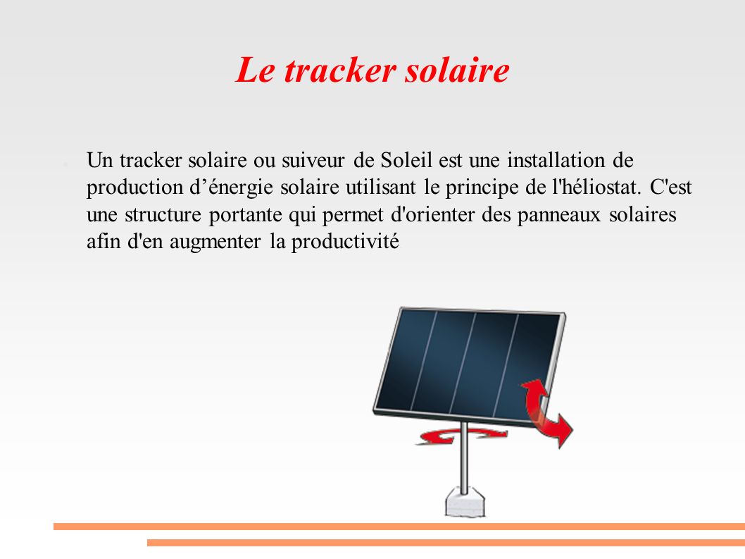 découvrez le tracker solaire, une solution innovante pour optimiser la production d'énergie solaire en suivant le mouvement du soleil. augmentez l'efficacité de vos panneaux solaires et réduisez votre empreinte carbone tout en profitant d'une source d'énergie renouvelable et durable.
