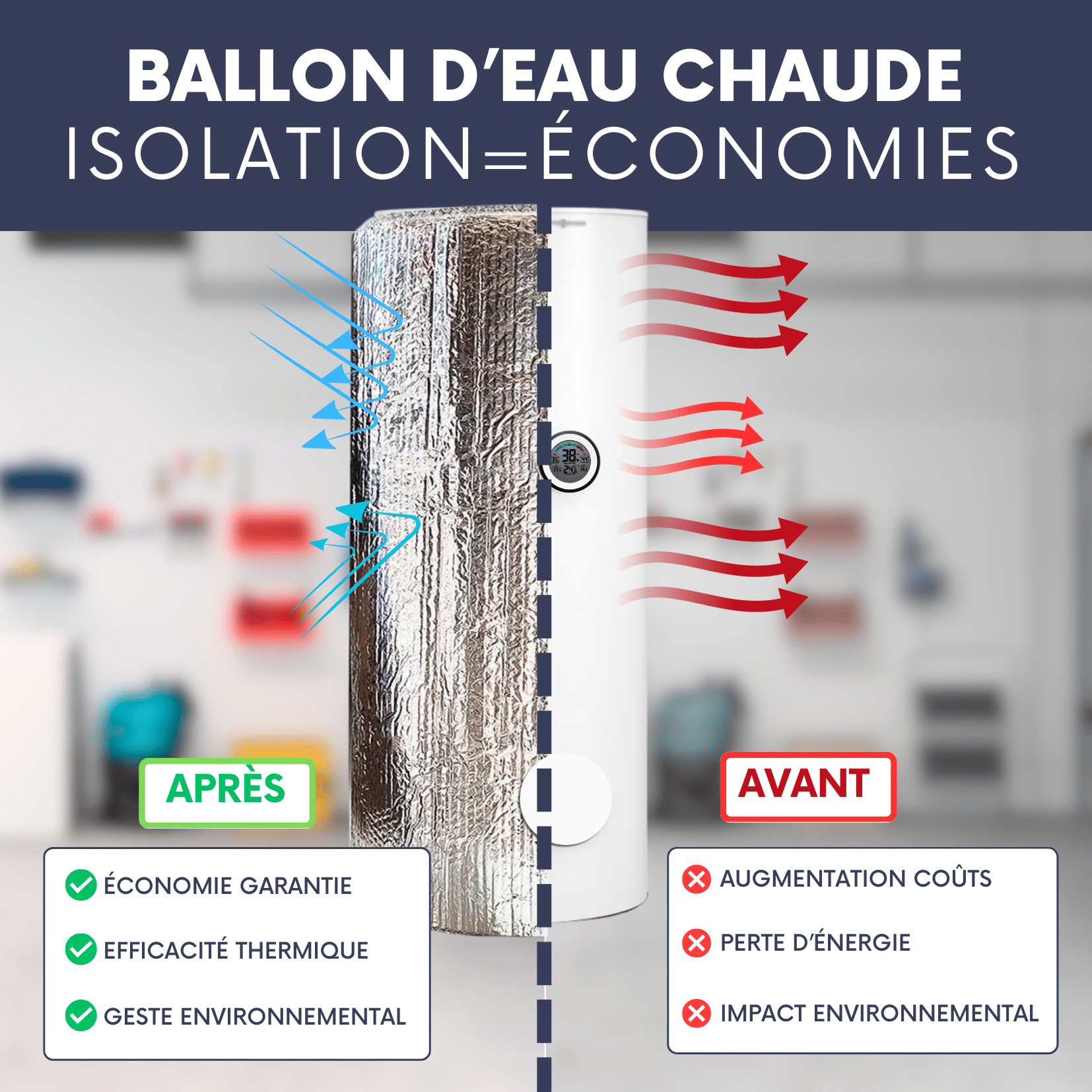 découvrez notre kit d'isolation pour ballons, conçu pour optimiser la conservation de la chaleur de votre eau. facile à installer, il améliore l'efficacité énergétique de votre chauffe-eau, réduisant ainsi vos factures et votre empreinte carbone. idéal pour tous les foyers soucieux de leur confort et de leur impact environnemental.